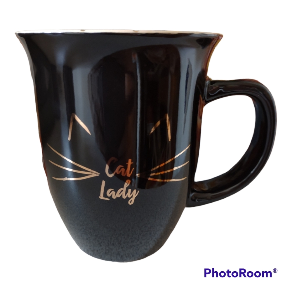 10 Strawberry Street Black & Pink Cat Lady Mug